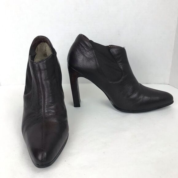 Colin Stuart Brown Leather Heeled Booties Sz 7 - Picture 1 of 8